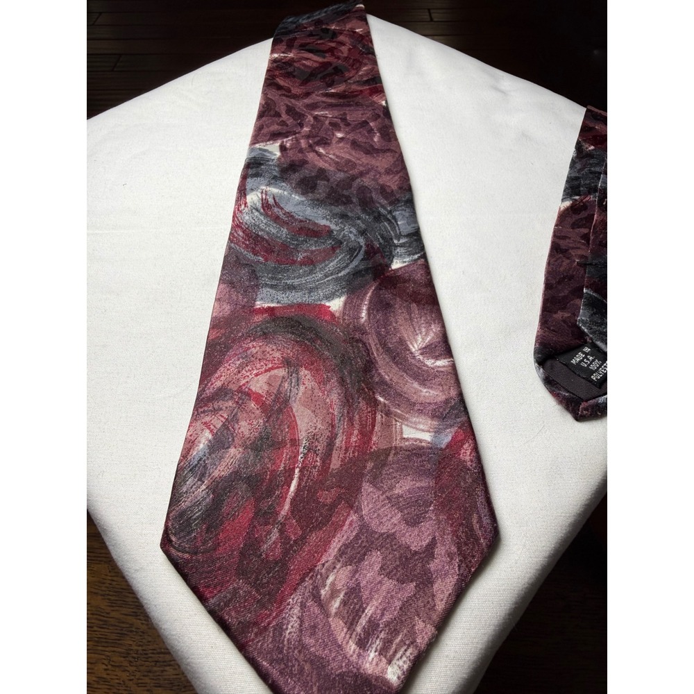 Botany 500 Classic Mens Silk‎ Blend Abstract Swirl Necktie Burgundy Gray